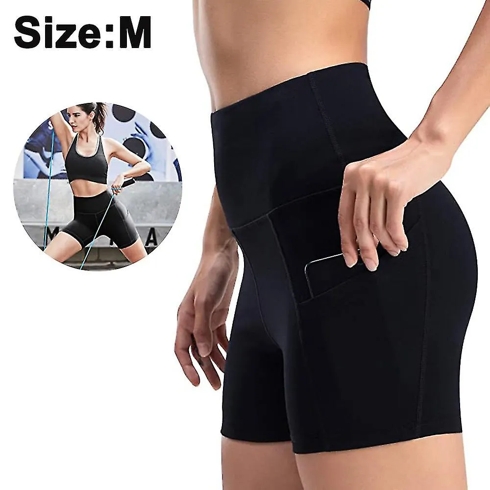 1 Piezas Pantalones cortos de yoga de cintura alta para mujeres con bolsillos laterales Control de barriga Running Gym Workout B