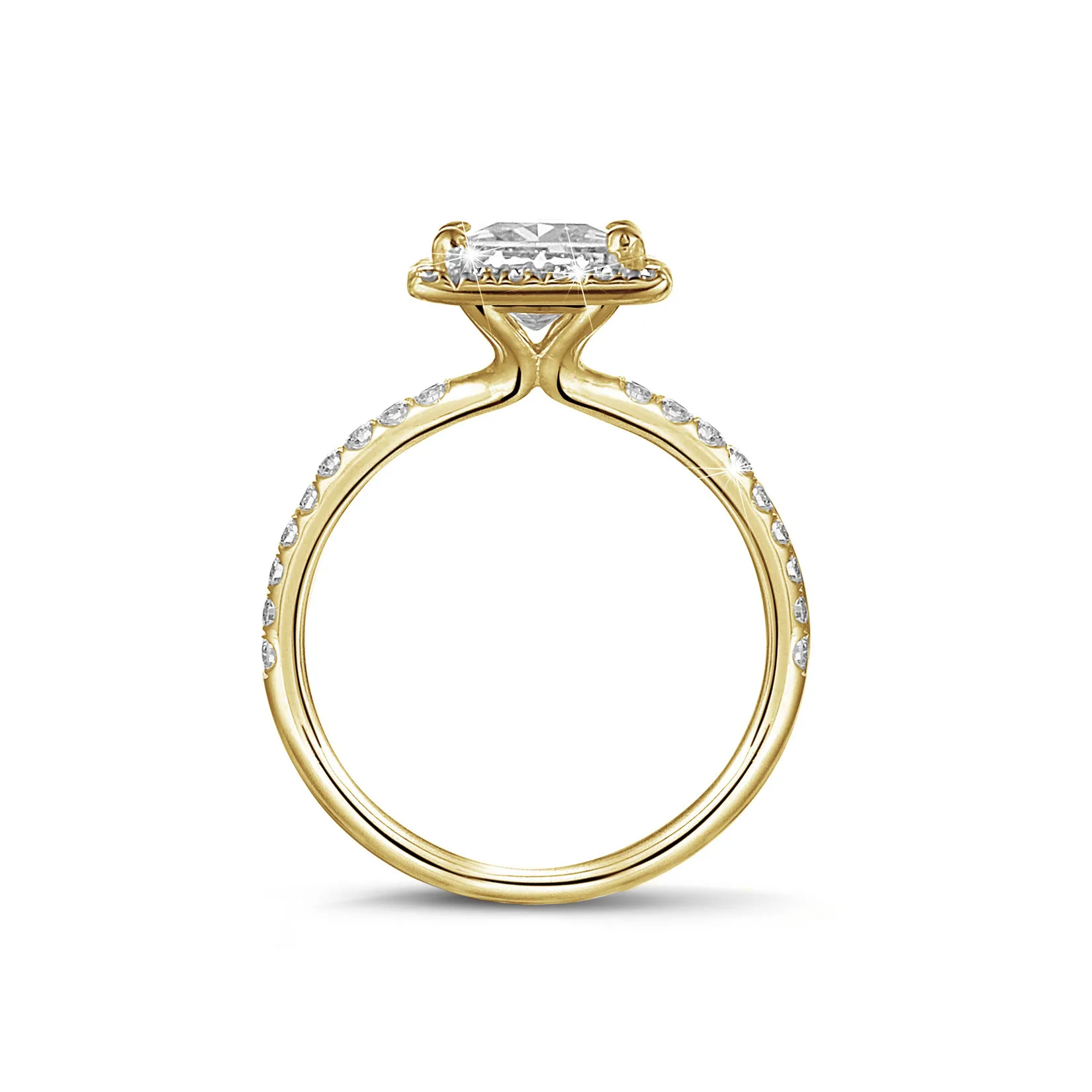 1.20 quilateshalo anillo solitario diamante princesa en oro amarillo con diamantes redondos 