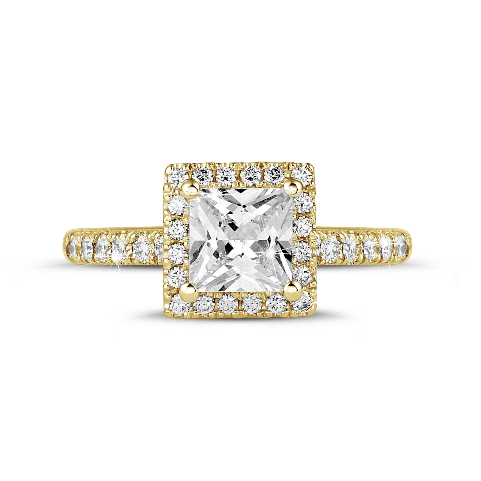 1.20 quilateshalo anillo solitario diamante princesa en oro amarillo con diamantes redondos 