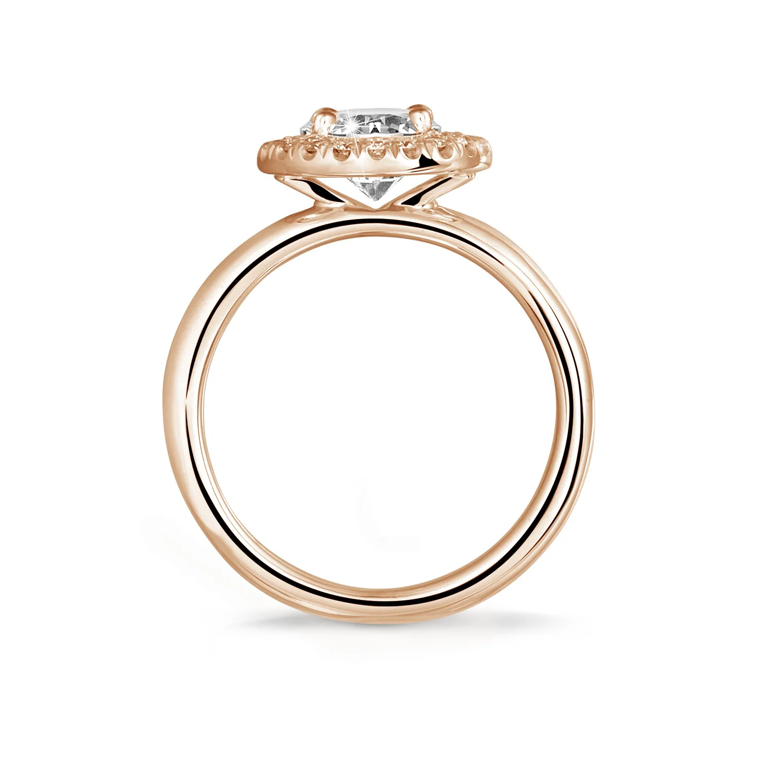 1.25 quilates Halo anillo solitario en oro rojo con diamantes redondos 