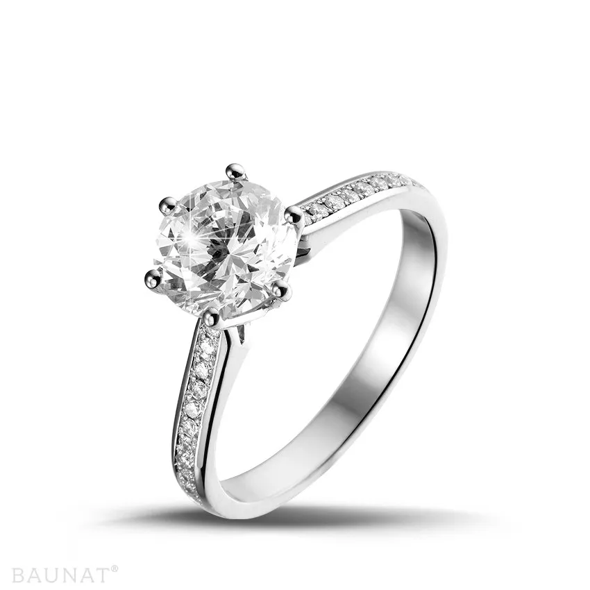 1.50 quilates anillo solitario diamante de oro blanco con diamantes en los lados 