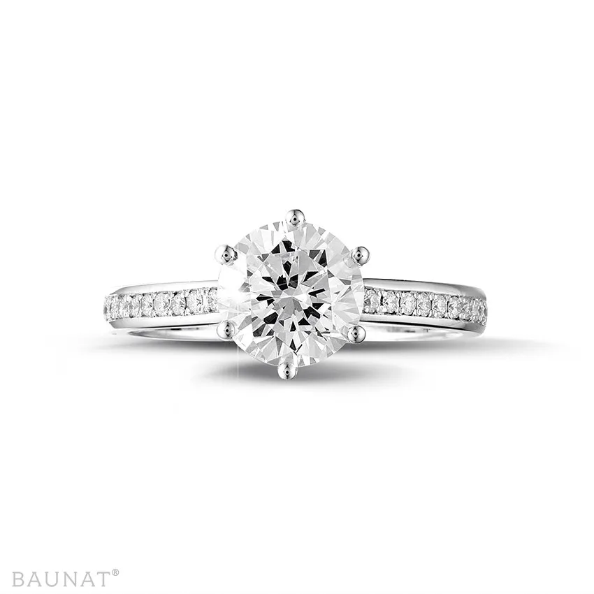 1.50 quilates anillo solitario diamante de oro blanco con diamantes en los lados 