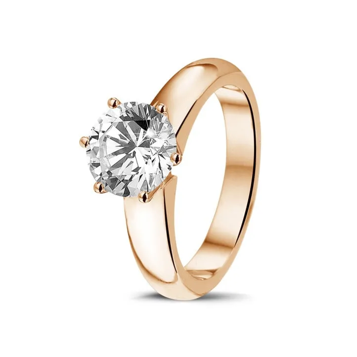 2.00 quilates anillo solitario diamante con 6 grapas en oro rojo 