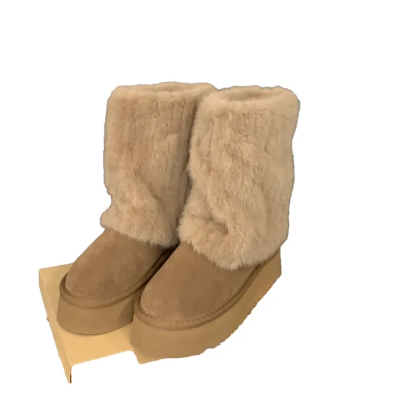 2024S Invierno Islandia Nieve con soldad gruesa hecha de cuero genuino con pelón de visón corto y cálido para botas de diseñador