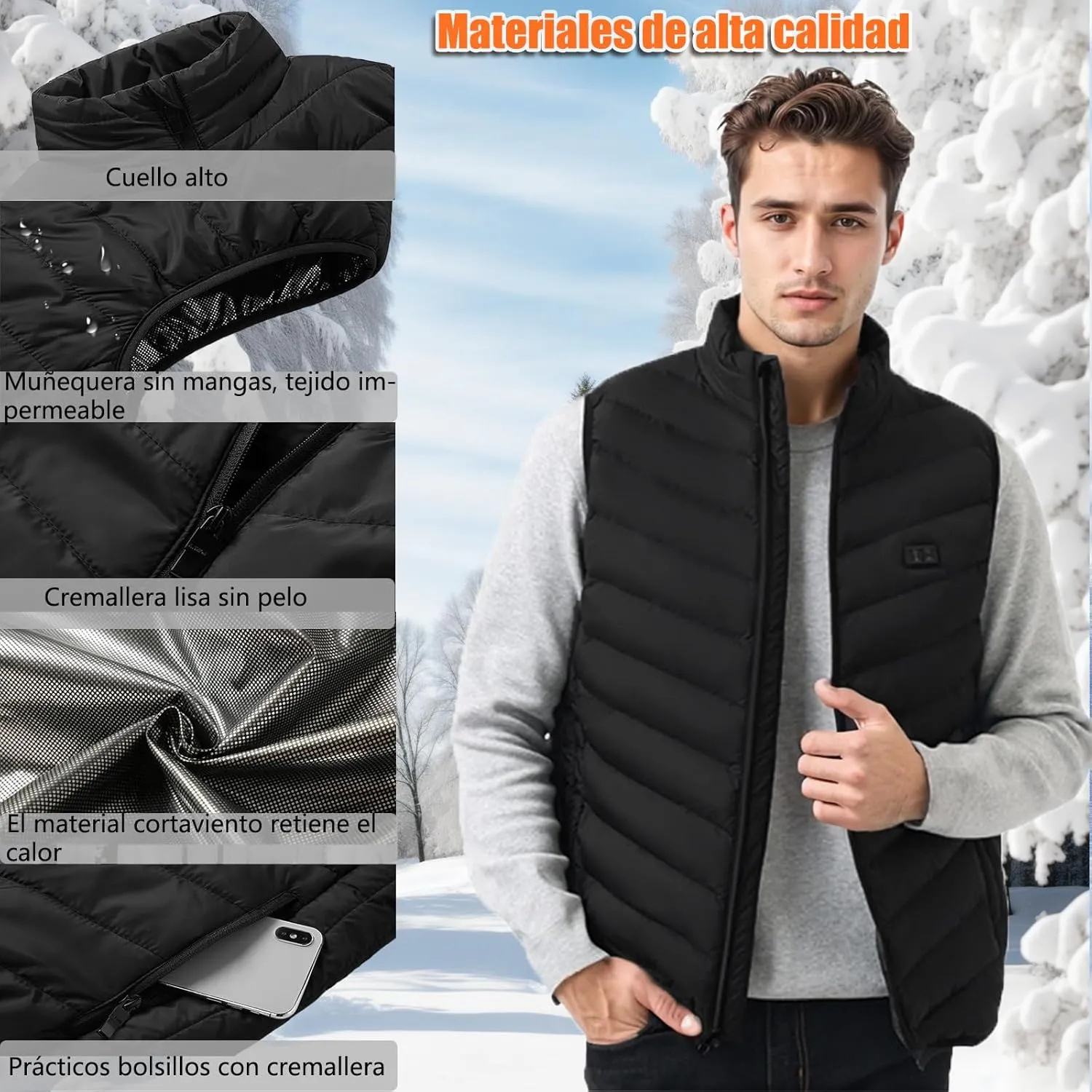 Ahigh Chaleco Calefactable Hombre Mujer  Chaleco Termico con Bateria  Chalecos Calefactables 9 Zonas de Calentamiento y 3 temper