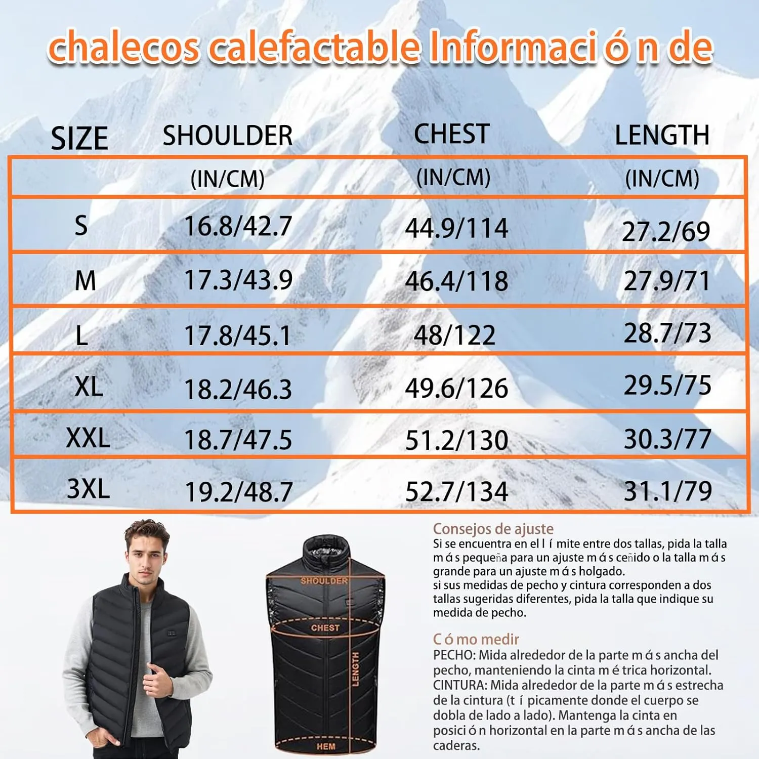 Ahigh Chaleco Calefactable Hombre Mujer  Chaleco Termico con Bateria  Chalecos Calefactables 9 Zonas de Calentamiento y 3 temper