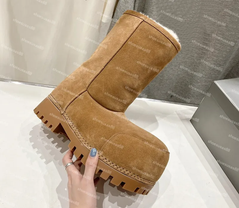 Alaska Fur High Boot Women Diseñador Botas de nieve Nylon Ski Bootie Men lujoso Boots de invierno de lujo Boties de plataforma d