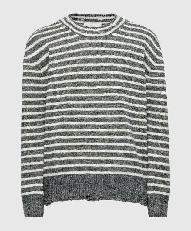 Ami Paris Gray striped wool sweater with slits