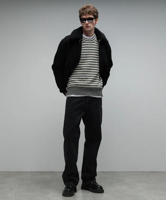 Ami Paris Gray striped wool sweater with slits