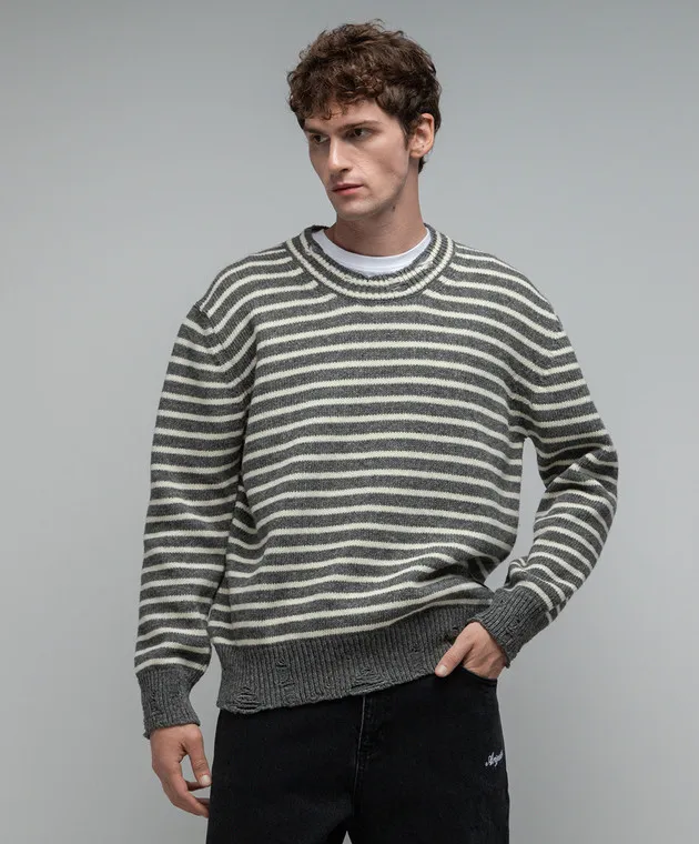 Ami Paris Gray striped wool sweater with slits