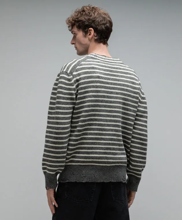 Ami Paris Gray striped wool sweater with slits