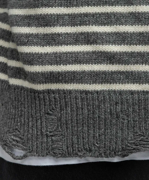 Ami Paris Gray striped wool sweater with slits