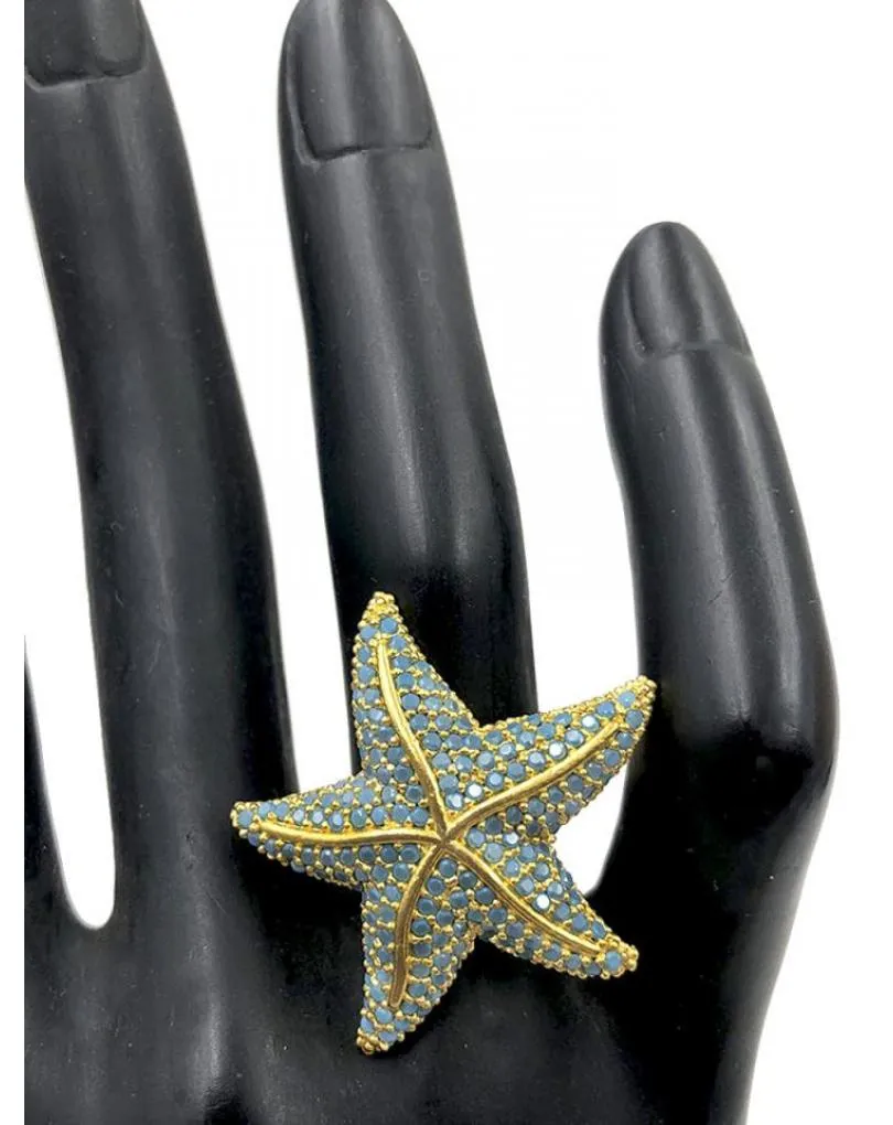 ANILLOS AZULES DE ESTRELLA DE MAR ELEGANTE Y ORIGINAL