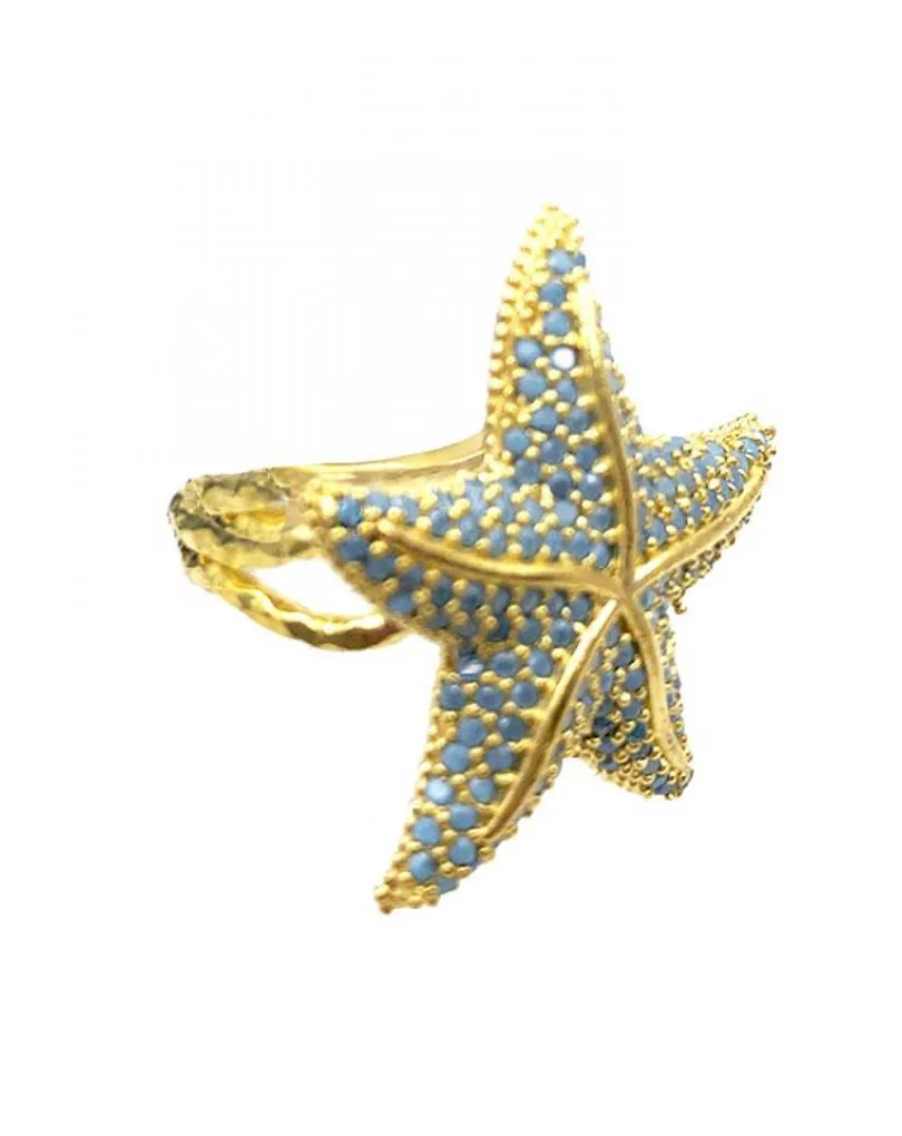 ANILLOS AZULES DE ESTRELLA DE MAR ELEGANTE Y ORIGINAL