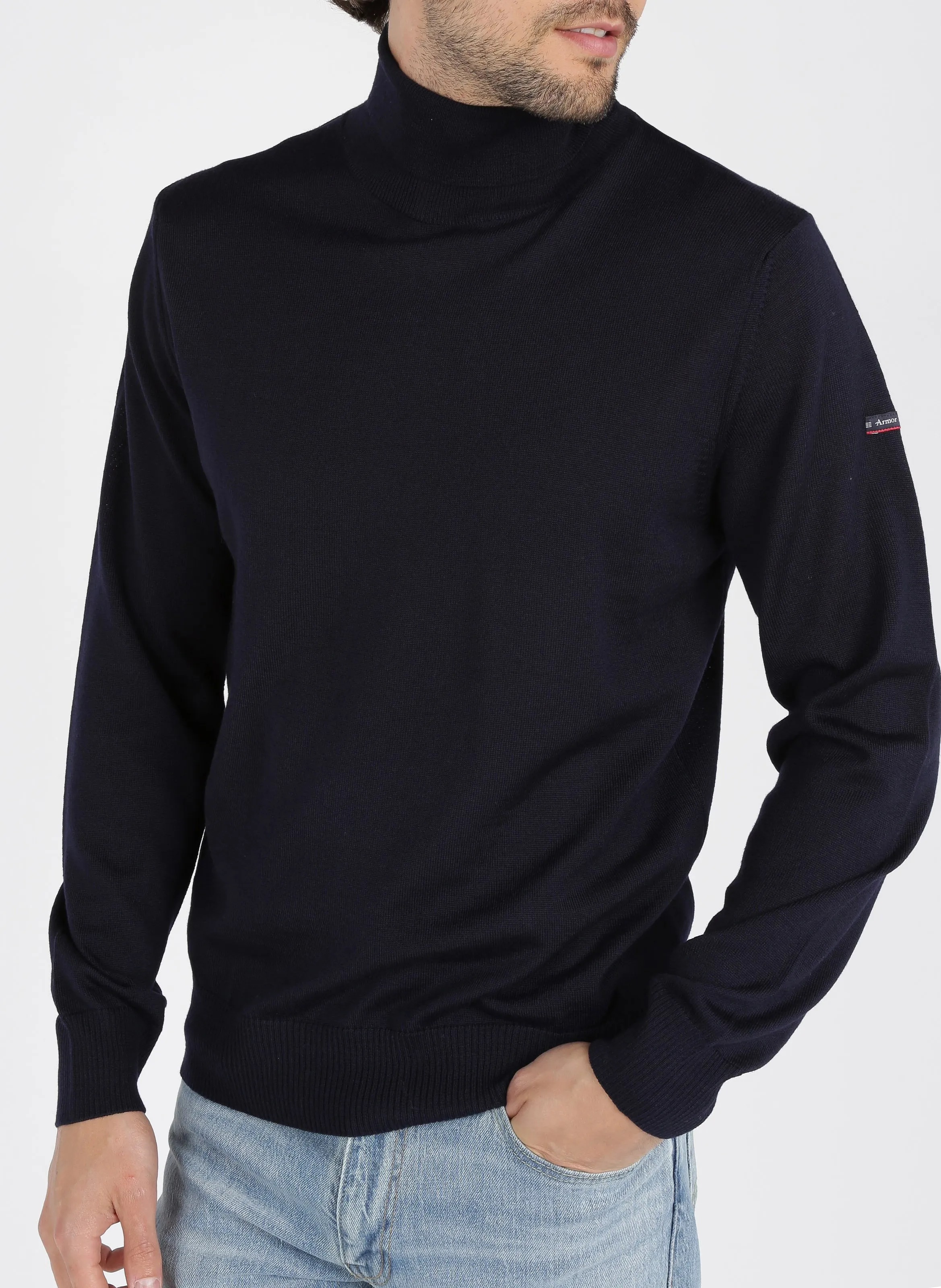 ARMOR LUX Jersey de cuello vuelto regular fit de lana en azul