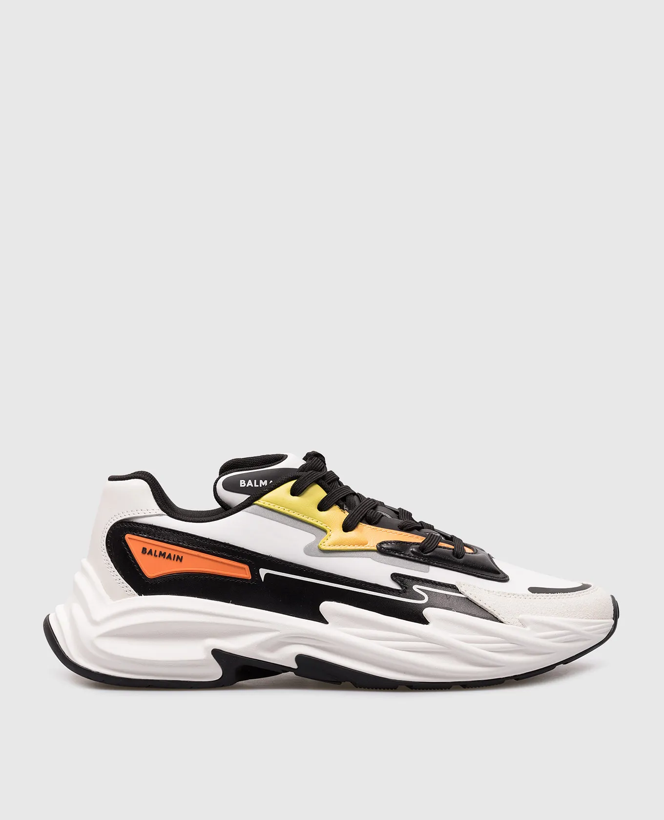 BALMAIN WHITE RUNROW COMBO SNEAKERS WITH LOGO