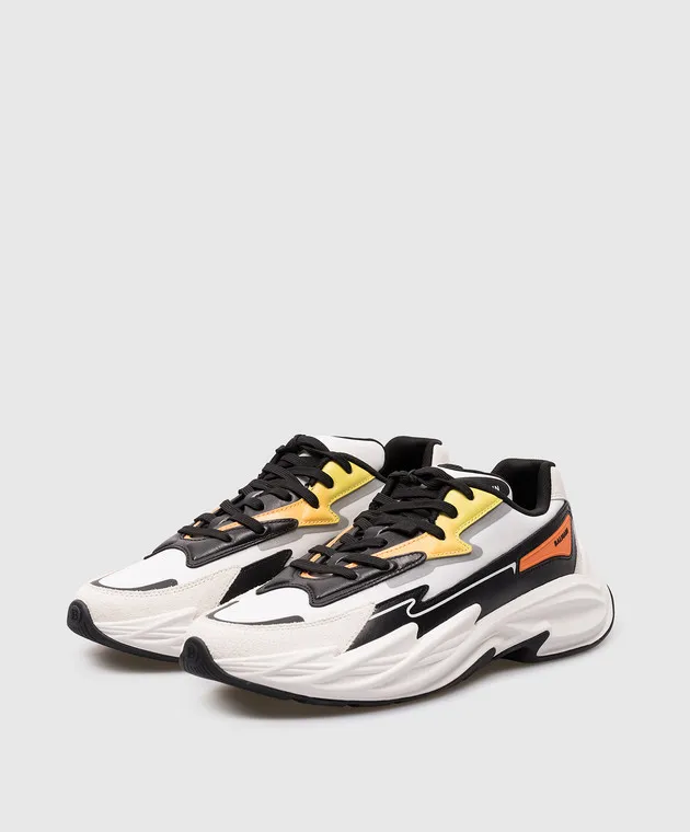 BALMAIN WHITE RUNROW COMBO SNEAKERS WITH LOGO