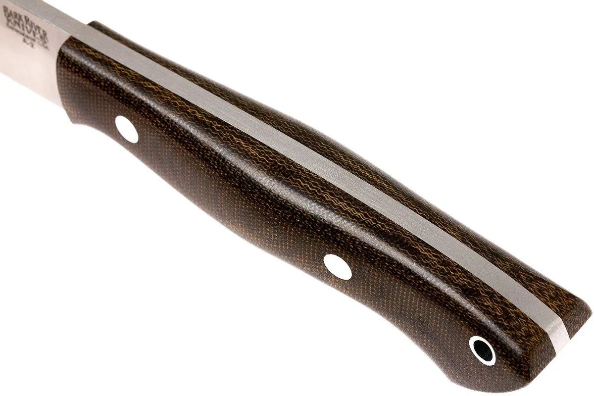 Bark River Kalahari Hunter A2, Green Canvas Micarta, funda marrón
