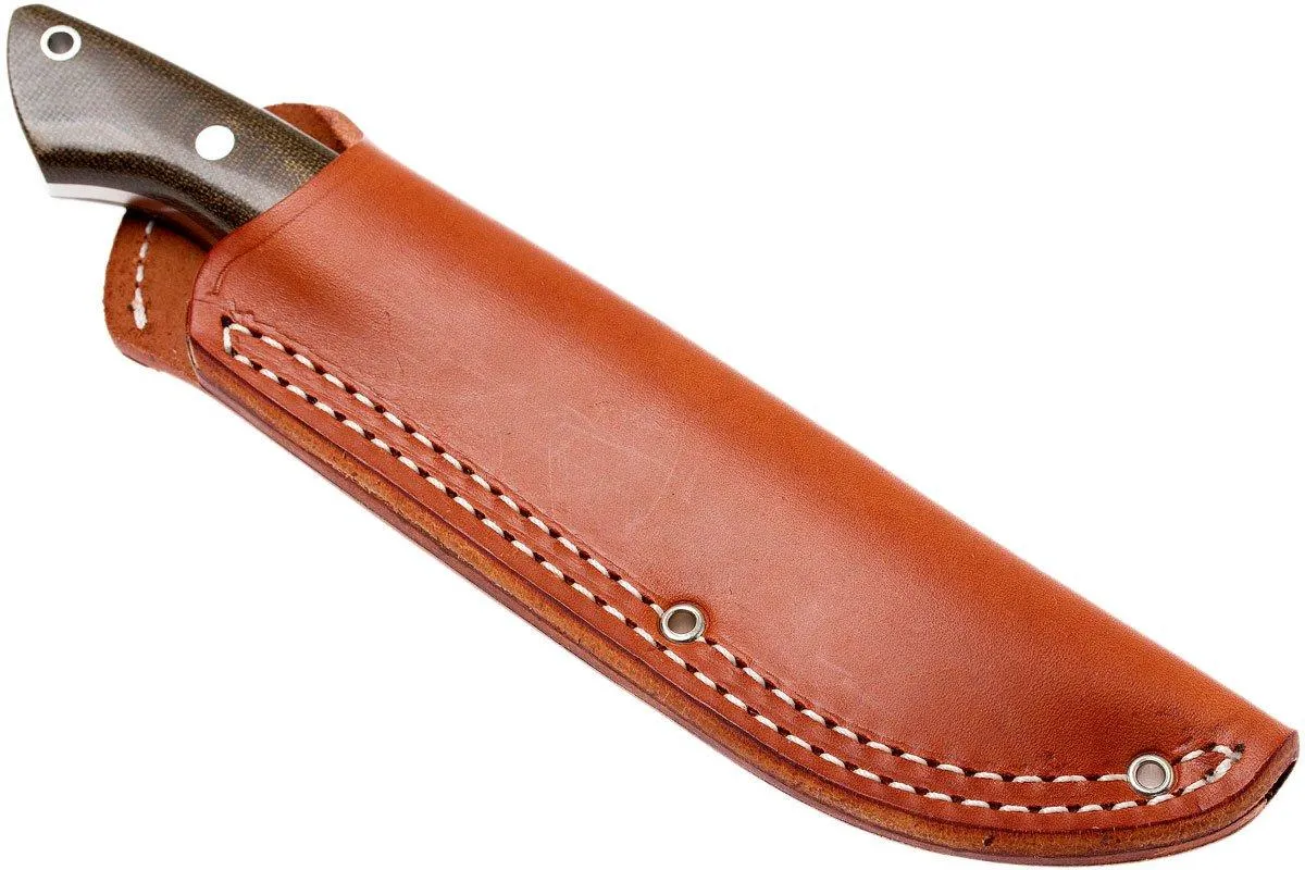 Bark River Kalahari Hunter A2, Green Canvas Micarta, funda marrón