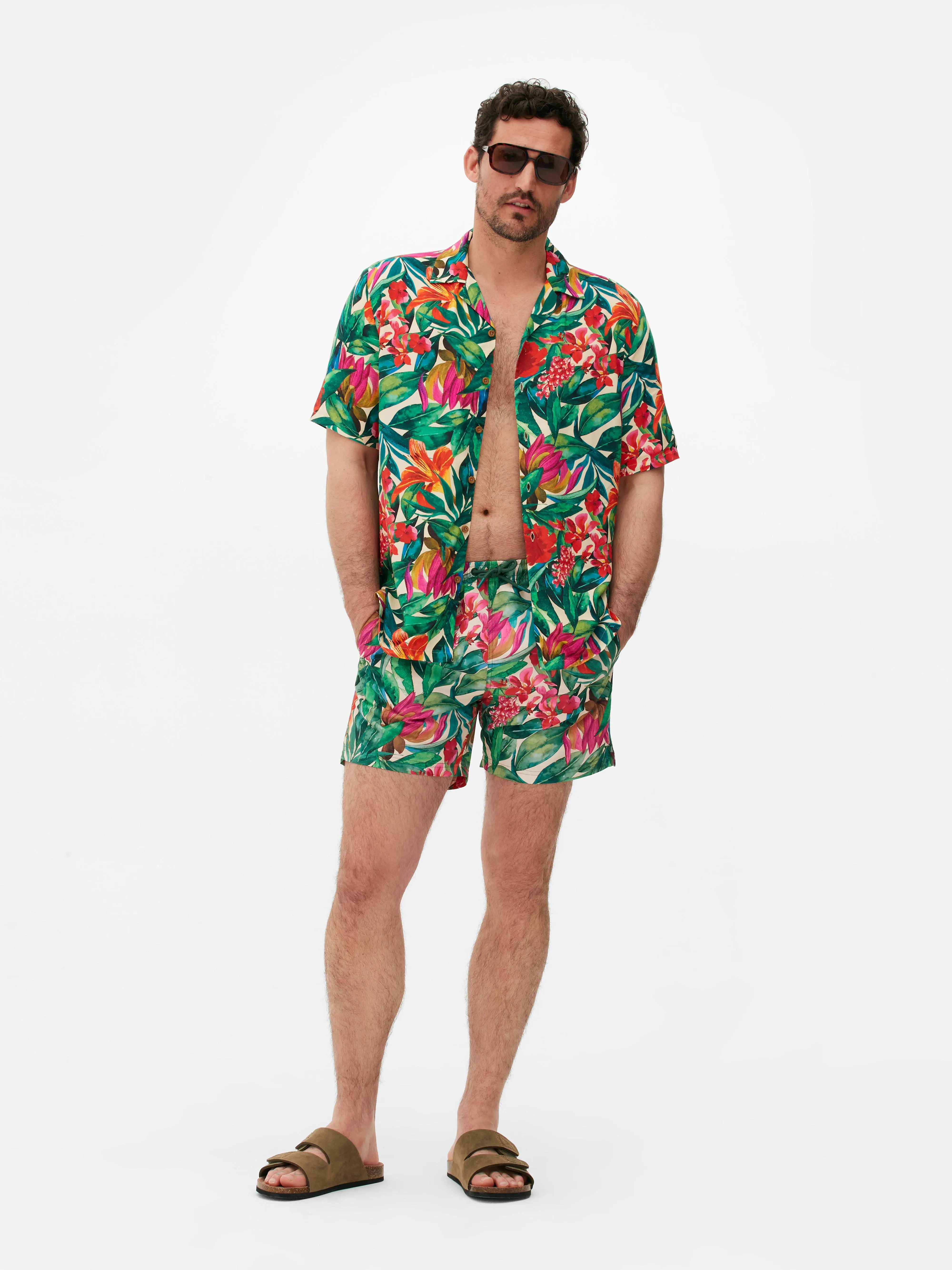 Bañador familiar tropical a juego con cordón