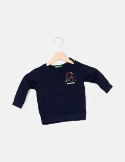 Benetton Sudadera logotipo azul marino