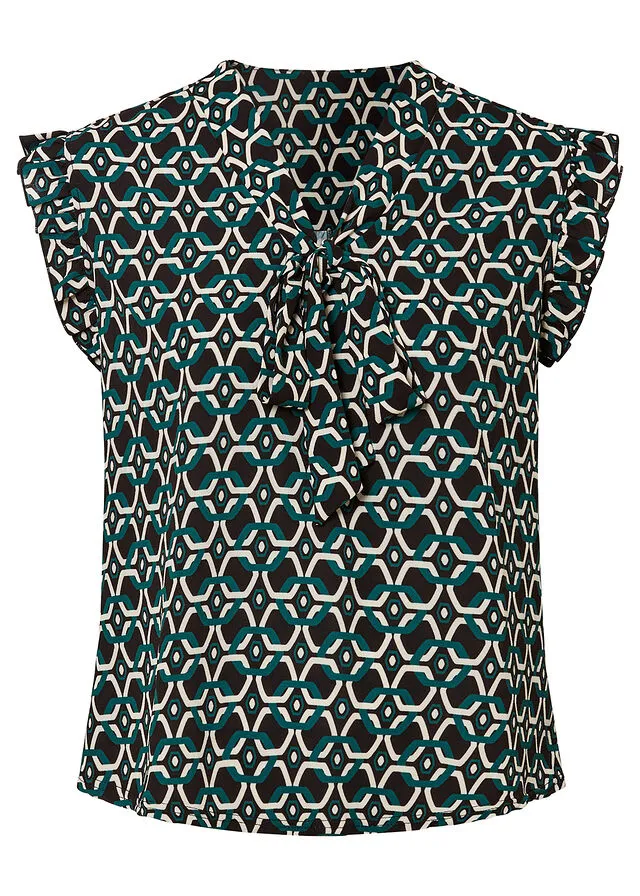 BLUSA ESTAMPADA NEGROAZUL PETRóLEO CON ESTAMPADO GRáFICO