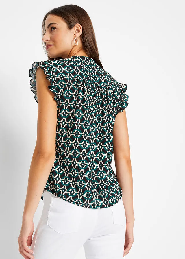 BLUSA ESTAMPADA NEGROAZUL PETRóLEO CON ESTAMPADO GRáFICO