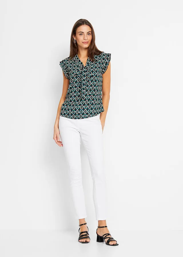 BLUSA ESTAMPADA NEGROAZUL PETRóLEO CON ESTAMPADO GRáFICO