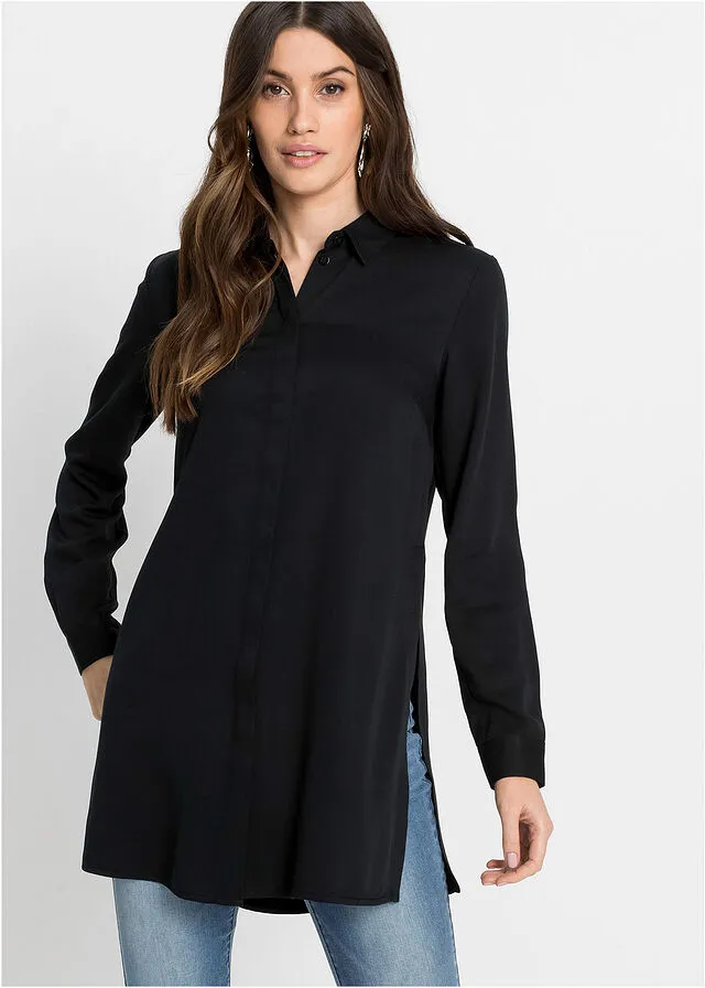 Blusa larga con abertura Negro