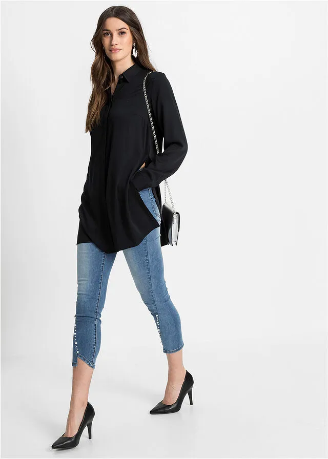 Blusa larga con abertura Negro
