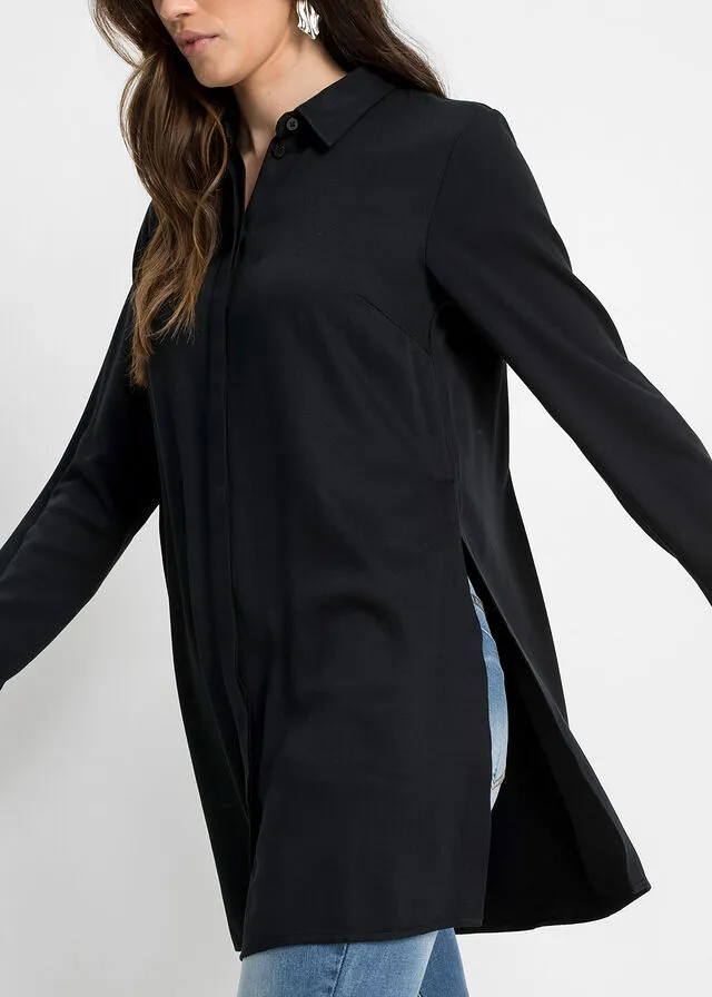 Blusa larga con abertura Negro