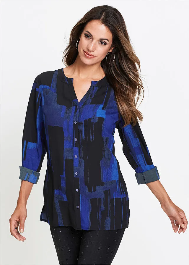 BLUSA LARGA CON ESTAMPADO AZUL ZAFIRONEGRO