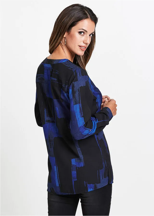 BLUSA LARGA CON ESTAMPADO AZUL ZAFIRONEGRO