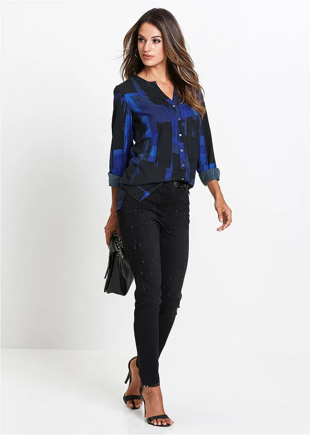 BLUSA LARGA CON ESTAMPADO AZUL ZAFIRONEGRO