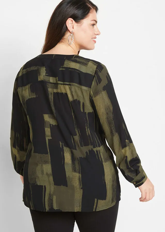 BLUSA LARGA CON ESTAMPADO NEGROVERDE OLIVA