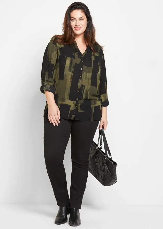 BLUSA LARGA CON ESTAMPADO NEGROVERDE OLIVA