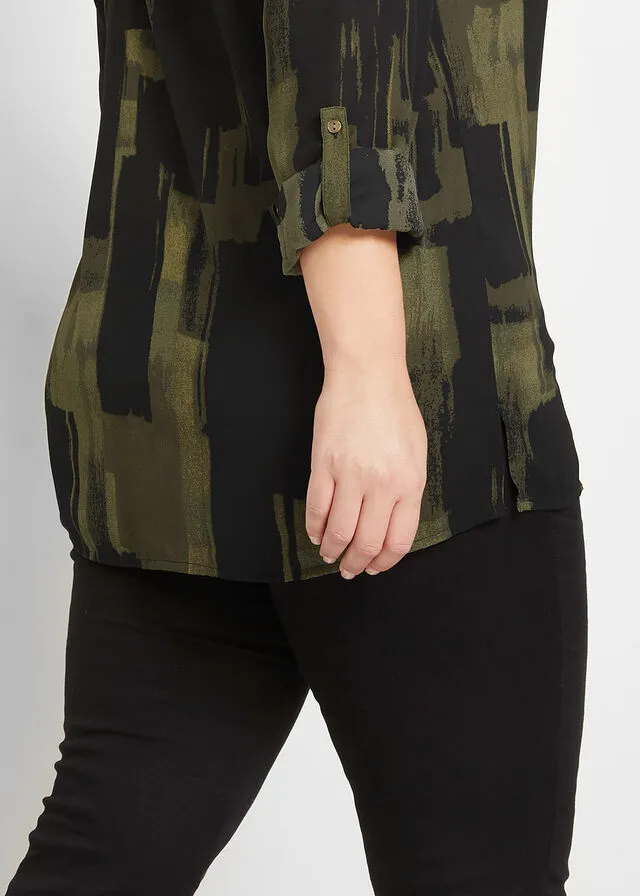 BLUSA LARGA CON ESTAMPADO NEGROVERDE OLIVA