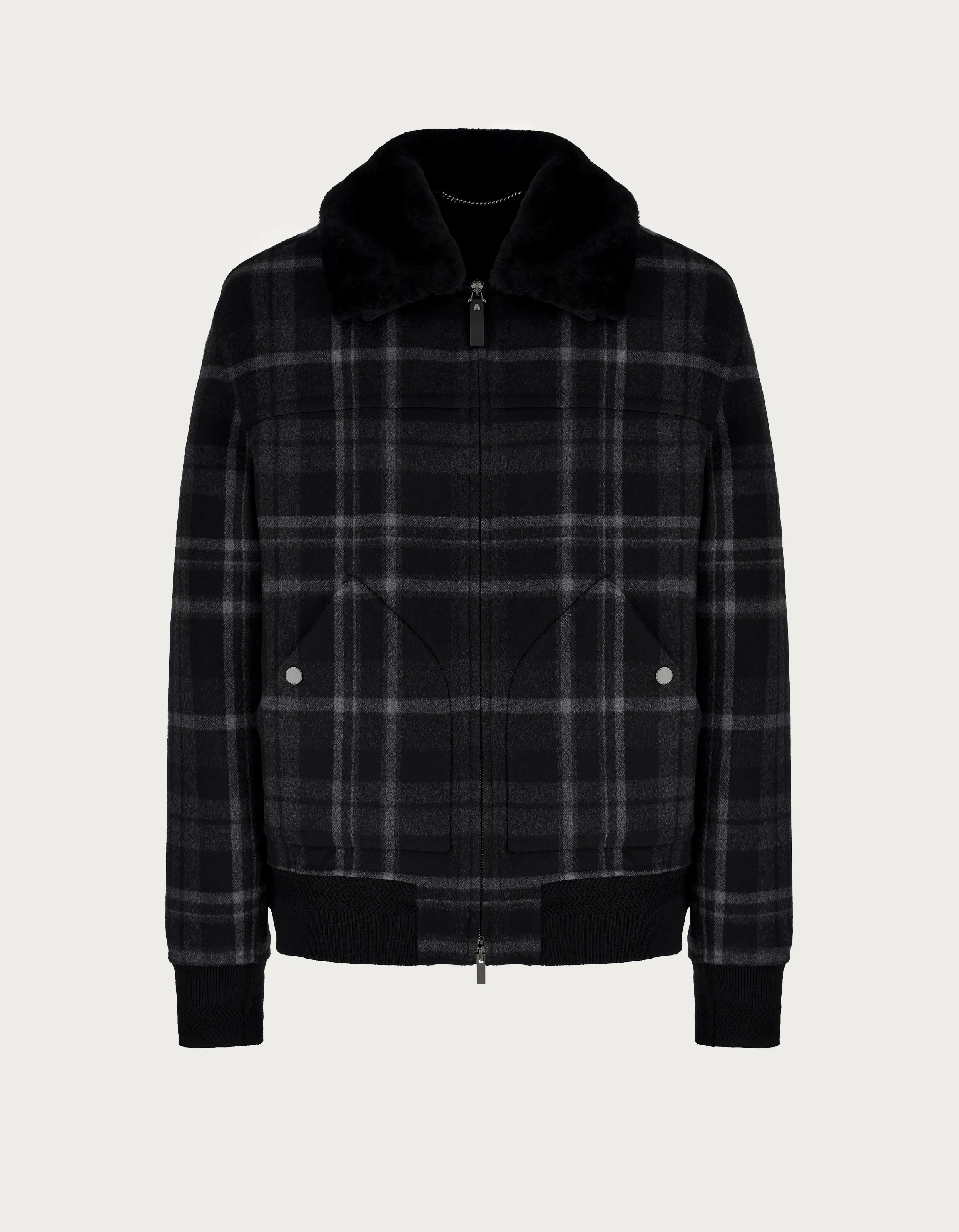 Blusón de hombre en lana y cachamira gris y negro 