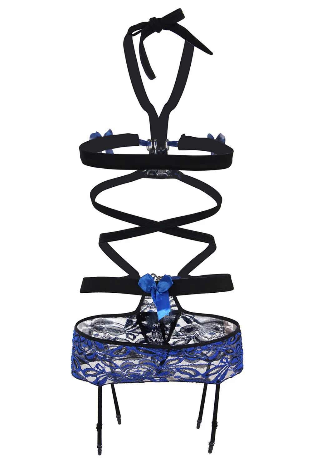 Body abierto negro y azul con tirantes
