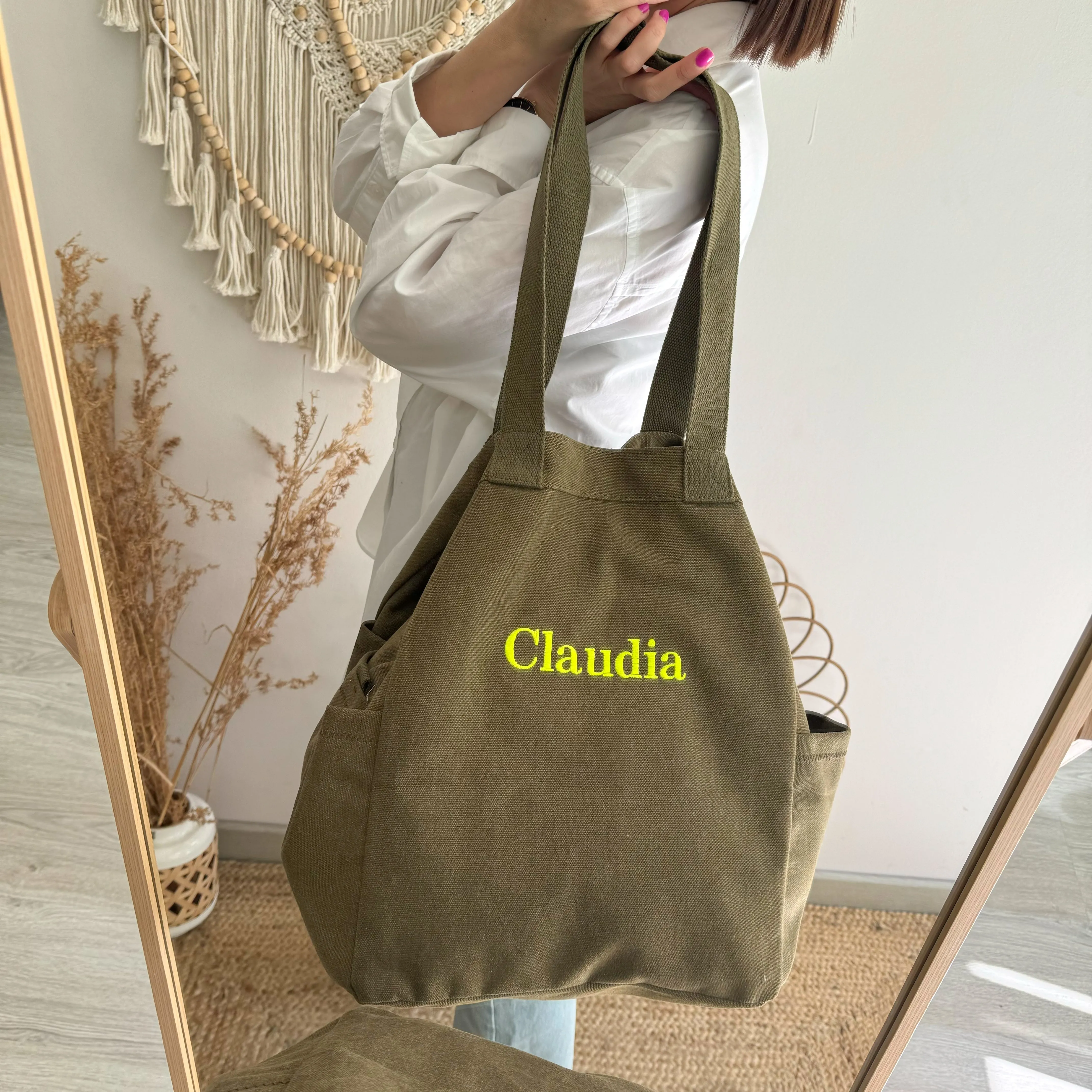 Bolsa saco bolsillos caqui personalizado