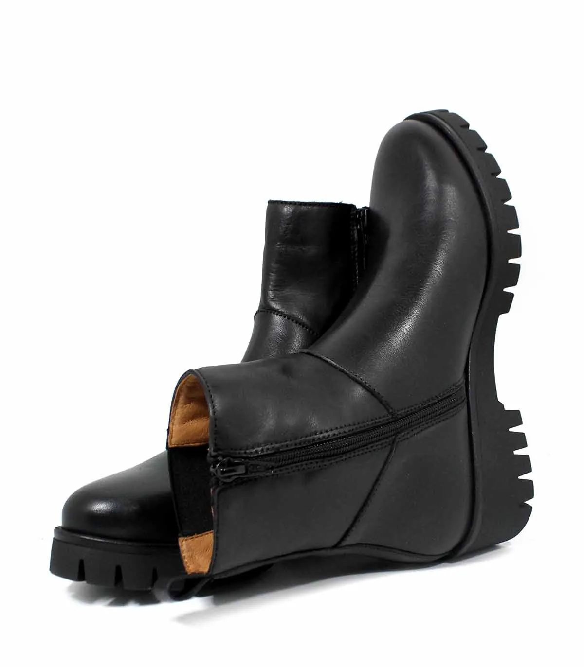 BOTAS DE PIEL CON ELÁSTICO PARA MUJER APLAUSO 30843 NEGRO