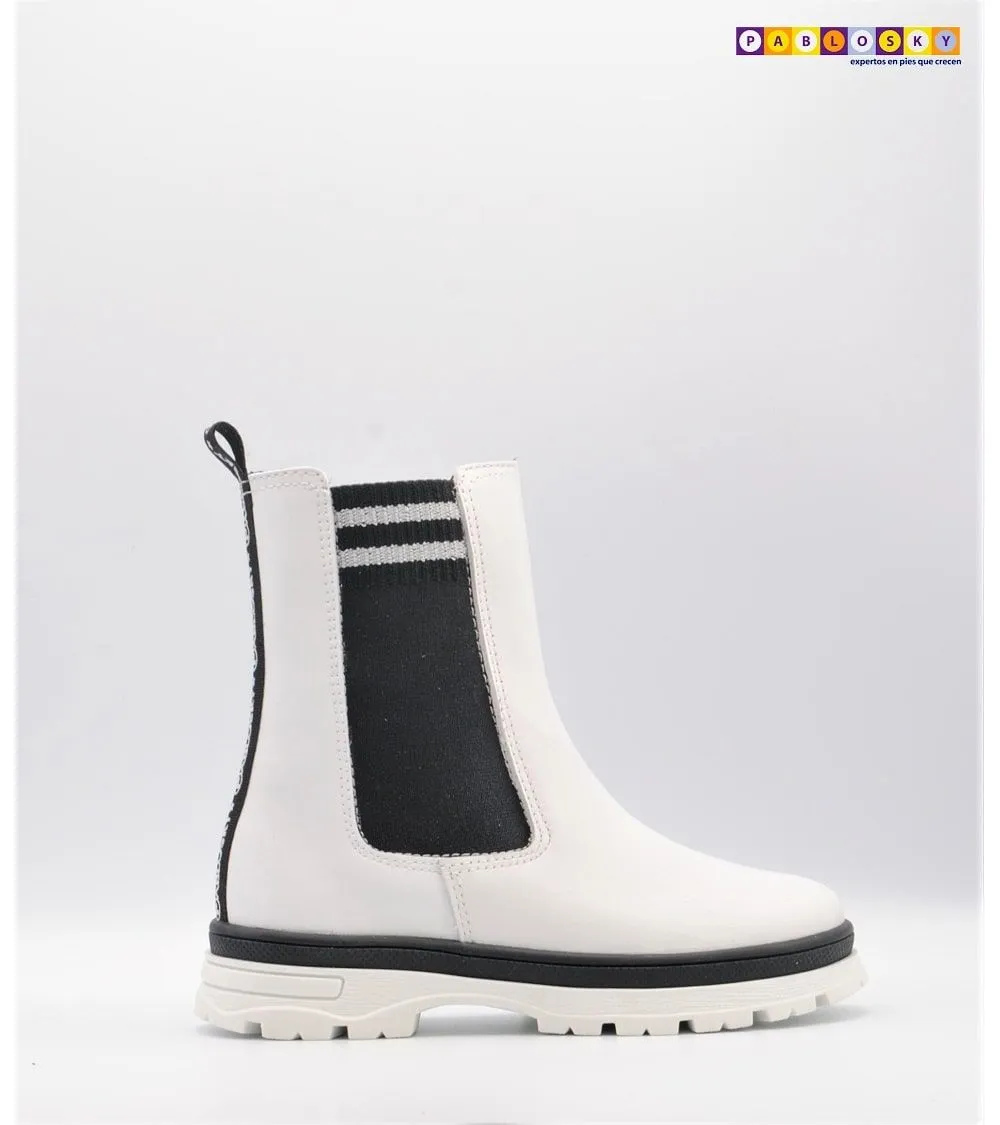 BOTAS NIÑA PABLOSKY CHELSEA PIEL BLANCA CREMALLERA