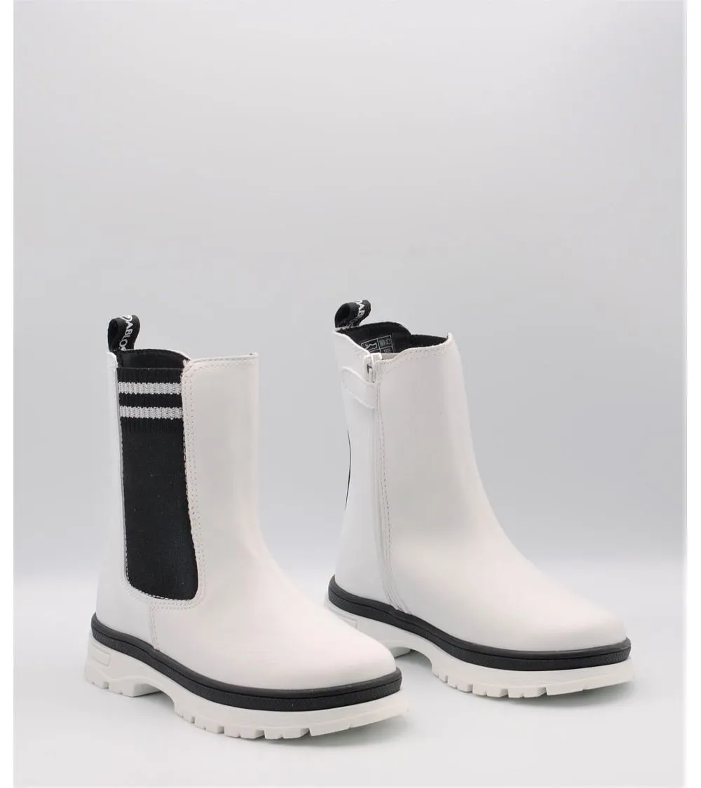 BOTAS NIÑA PABLOSKY CHELSEA PIEL BLANCA CREMALLERA