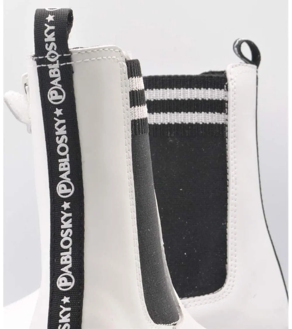 BOTAS NIÑA PABLOSKY CHELSEA PIEL BLANCA CREMALLERA