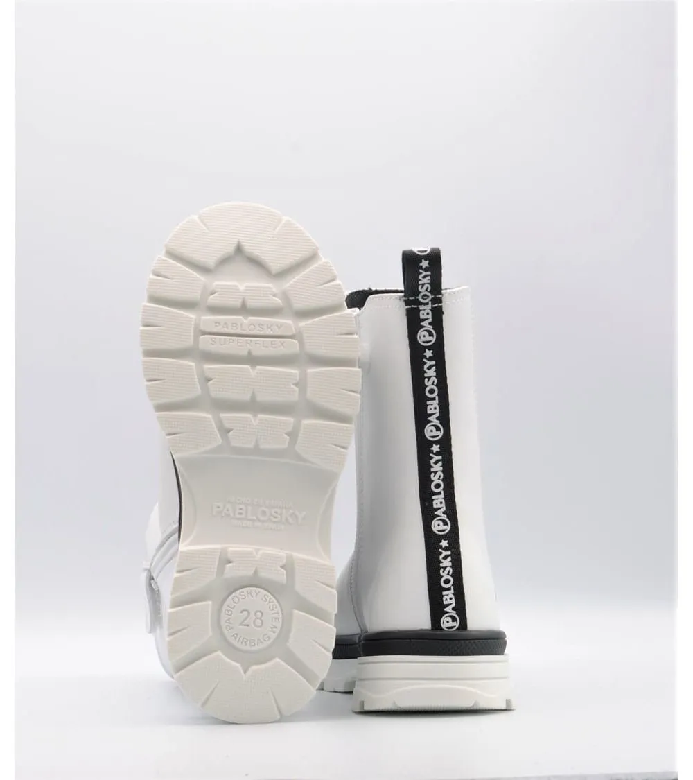 BOTAS NIÑA PABLOSKY CHELSEA PIEL BLANCA CREMALLERA