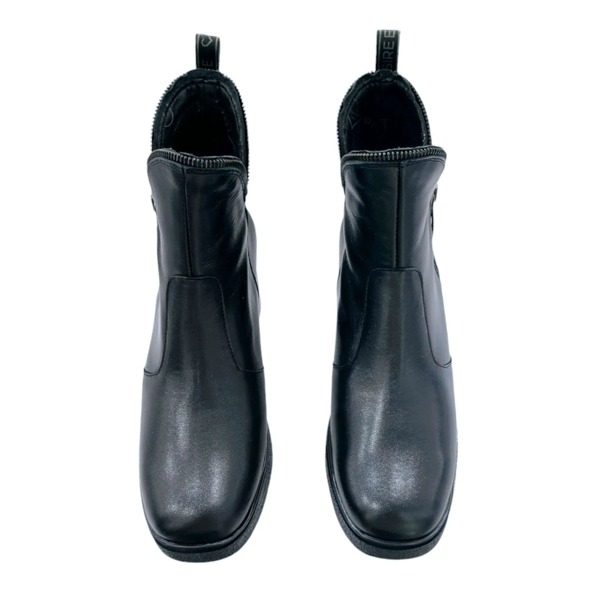 BOTINES MUJER PUNTA CUADRADA TACÓN ANCHO SUELA CREPEÉ NEGRO