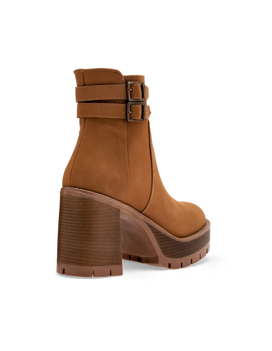 Botín con tacón Exterior Textil Color Camel Para Mujer De RBCOLLECTION