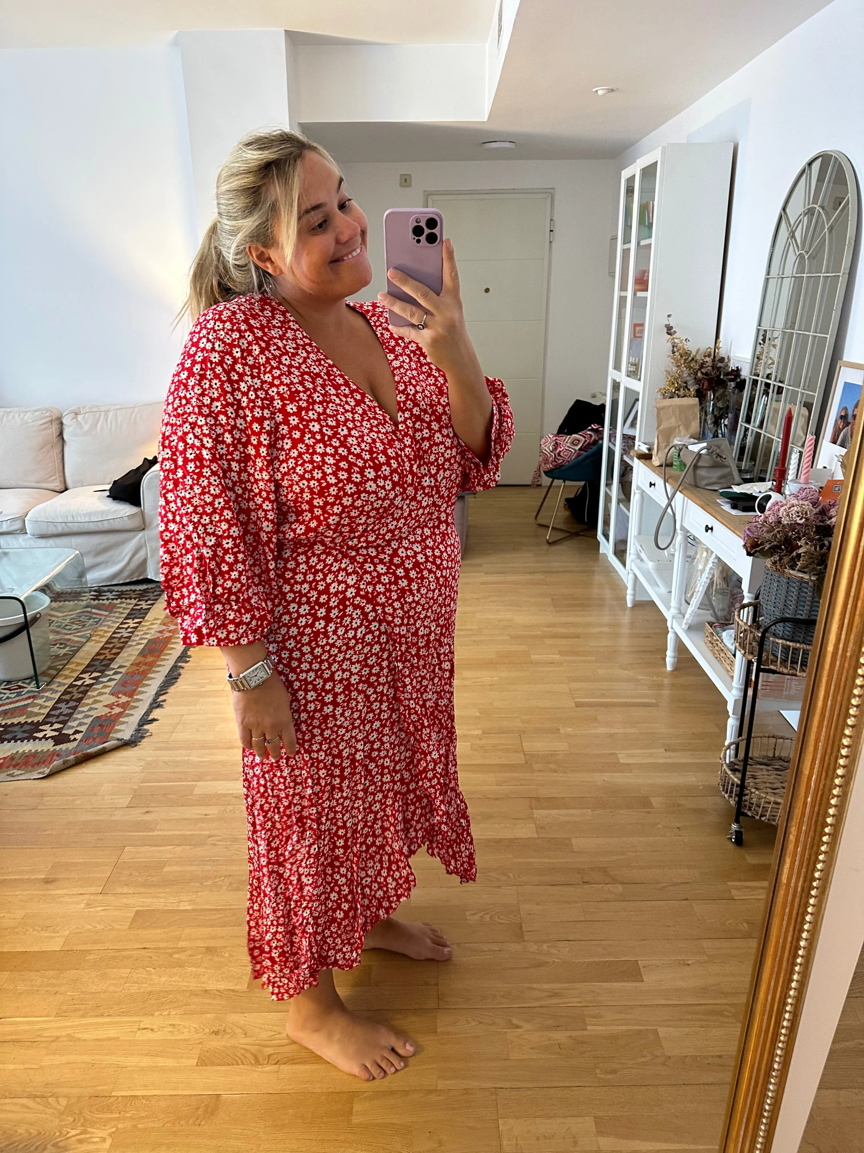 BUGANVILIA. Vestido rojo flores T.u(3xl)