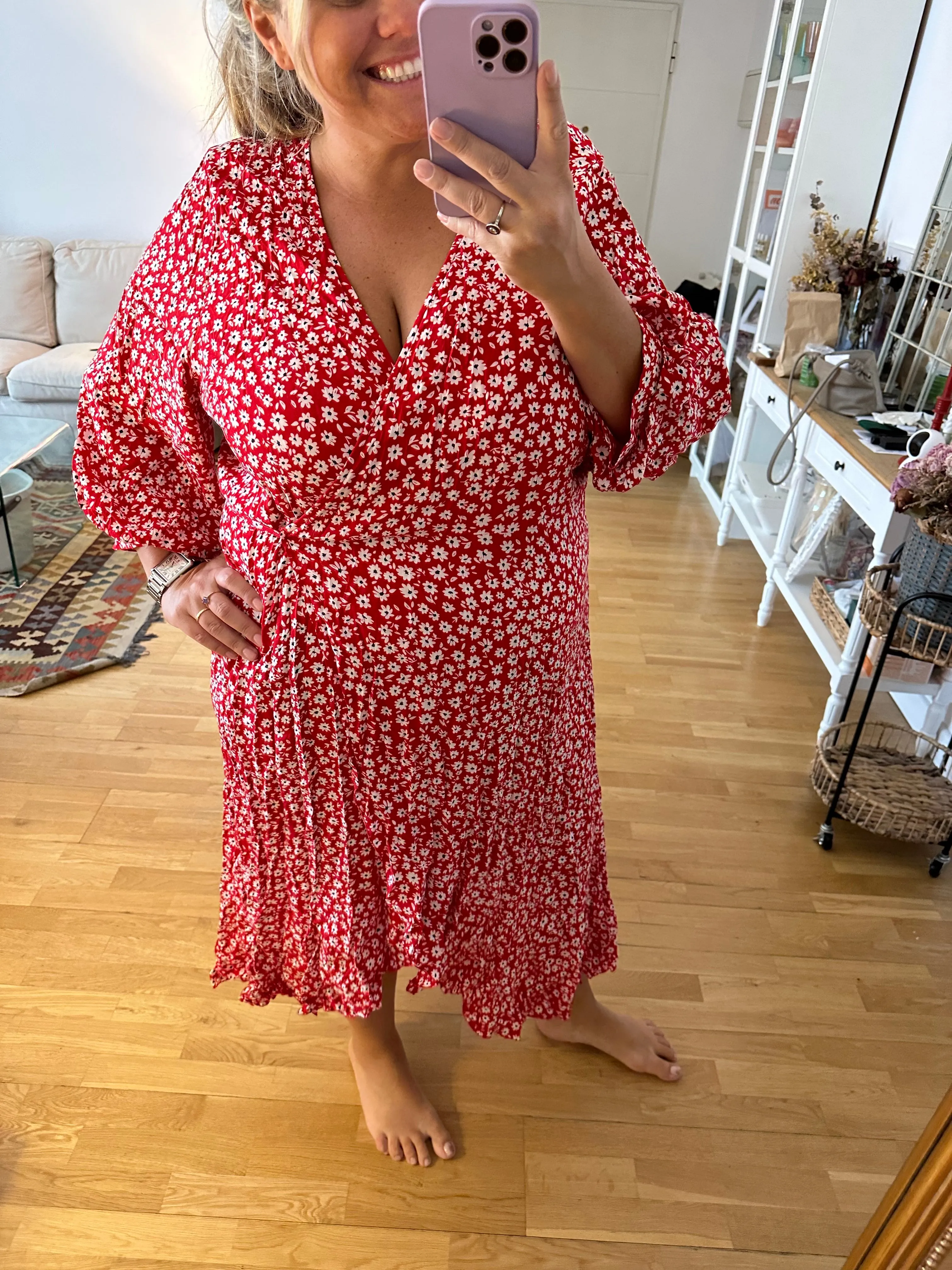 BUGANVILIA. Vestido rojo flores T.u(3xl)