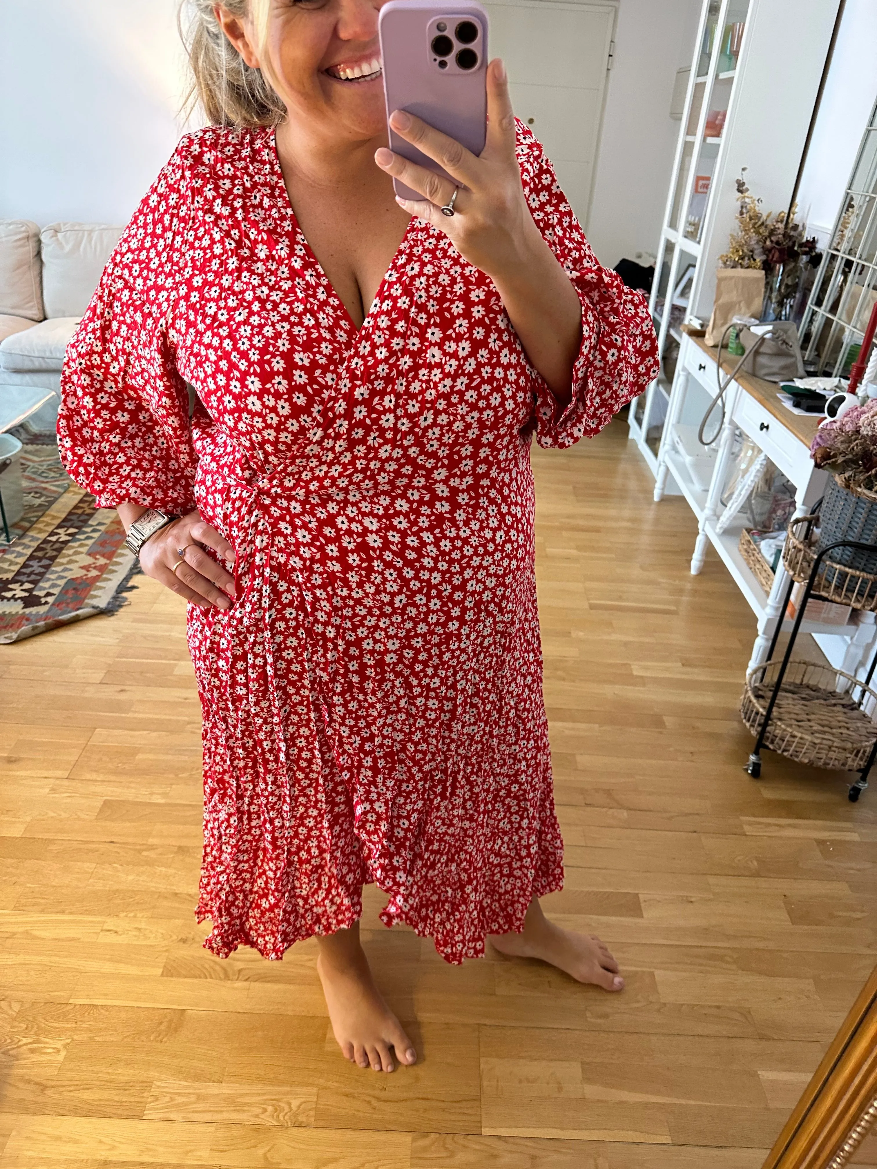 BUGANVILIA. Vestido rojo flores T.u(3xl)